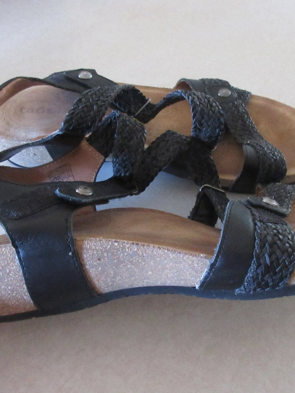 Taos black  Woven Cork Wedge Sandals leather euro 40  9 9.5